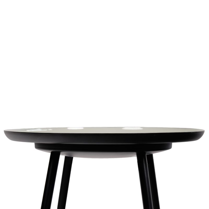 Table d'appoint ronde plateau émaillé gris et métal noir - LAK 0504