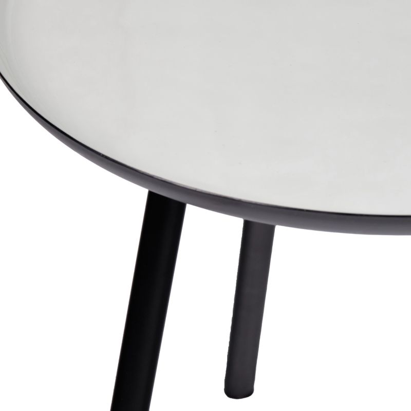 Table d'appoint ronde plateau émaillé gris et métal noir - LAK 0504