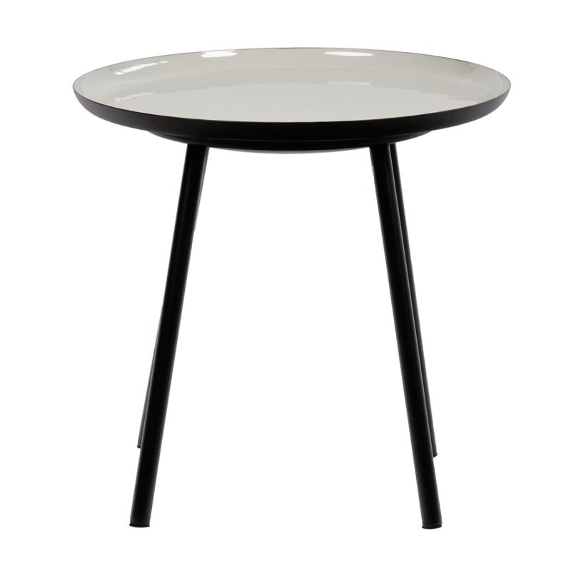 Table d'appoint ronde plateau émaillé gris et métal noir - LAK 0504