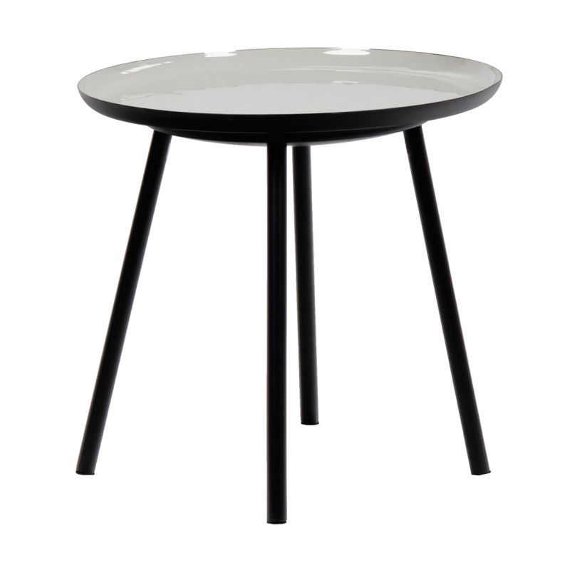 Table d'appoint ronde plateau émaillé gris et métal noir - LAK 0504