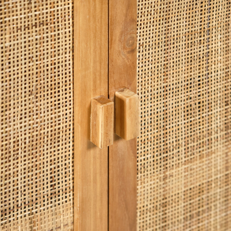 Armoire 2 portes manguier massif et cannage rotin H. 120 cm - CAMILO