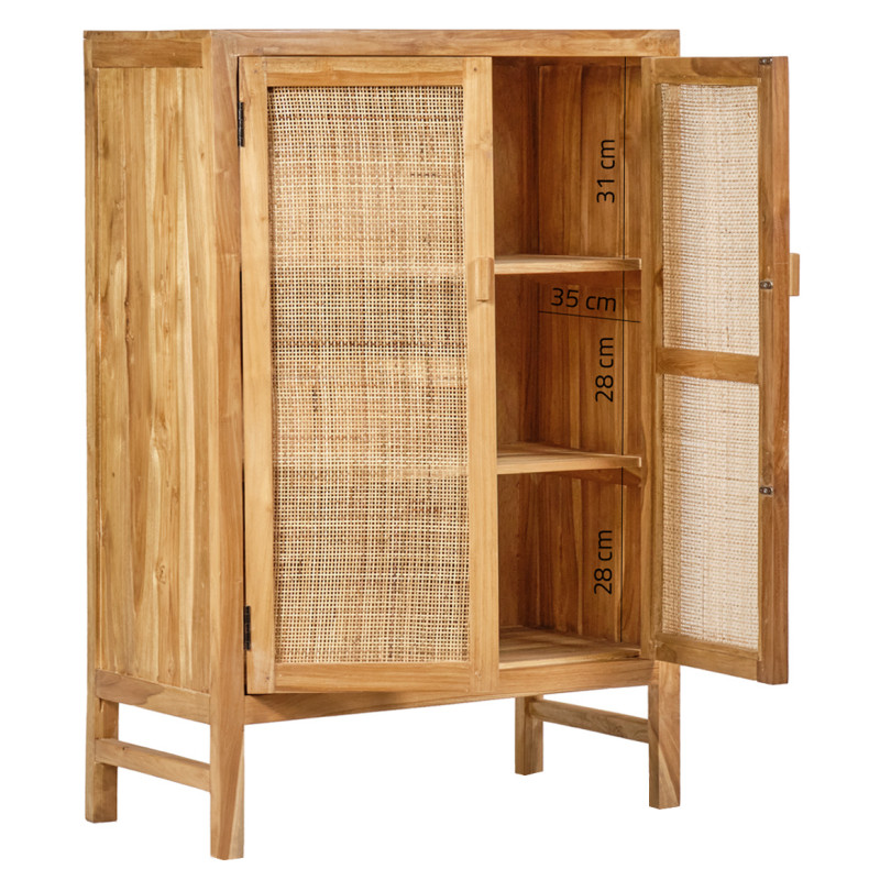 Armoire 2 portes manguier massif et cannage rotin H. 120 cm - CAMILO