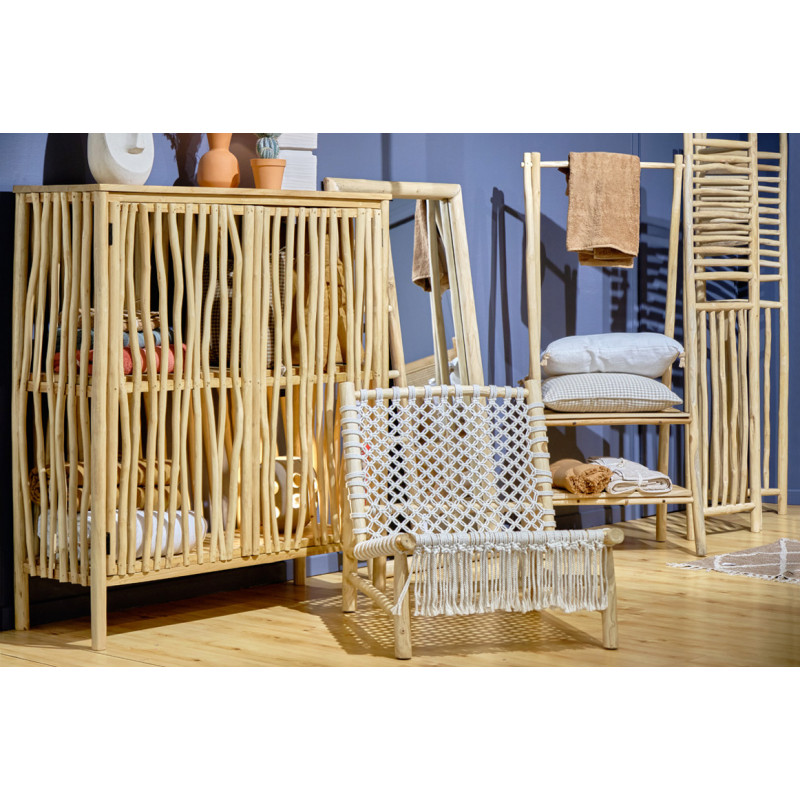 Paravent 3 pans pliables en bois de teck massif H. 170 cm - MARIANO