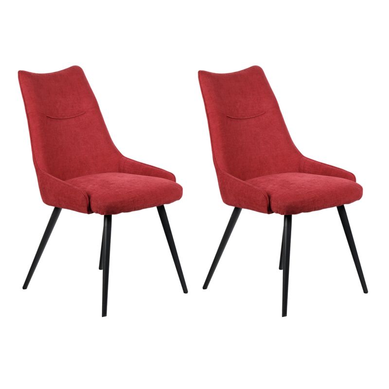 Lot de 2 chaises rembourrées en tissu rouge pieds métal - OLBIA