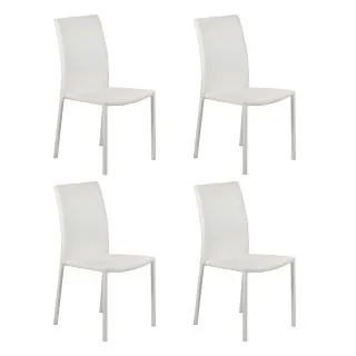 Lot de 4 chaises empilables en simili blanc et 4 pieds en acier - LUFY