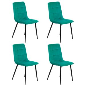 Lot de 4 chaises tissu velours vert pied métal noir - Louise