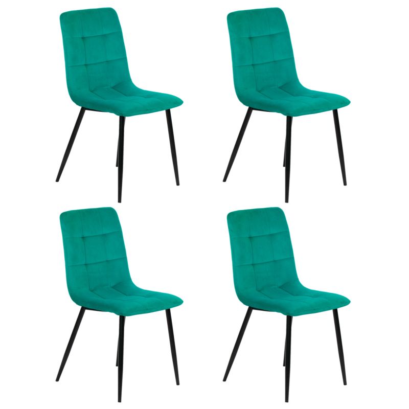 Lot de 4 chaises tissu velours vert pied métal noir - Louise
