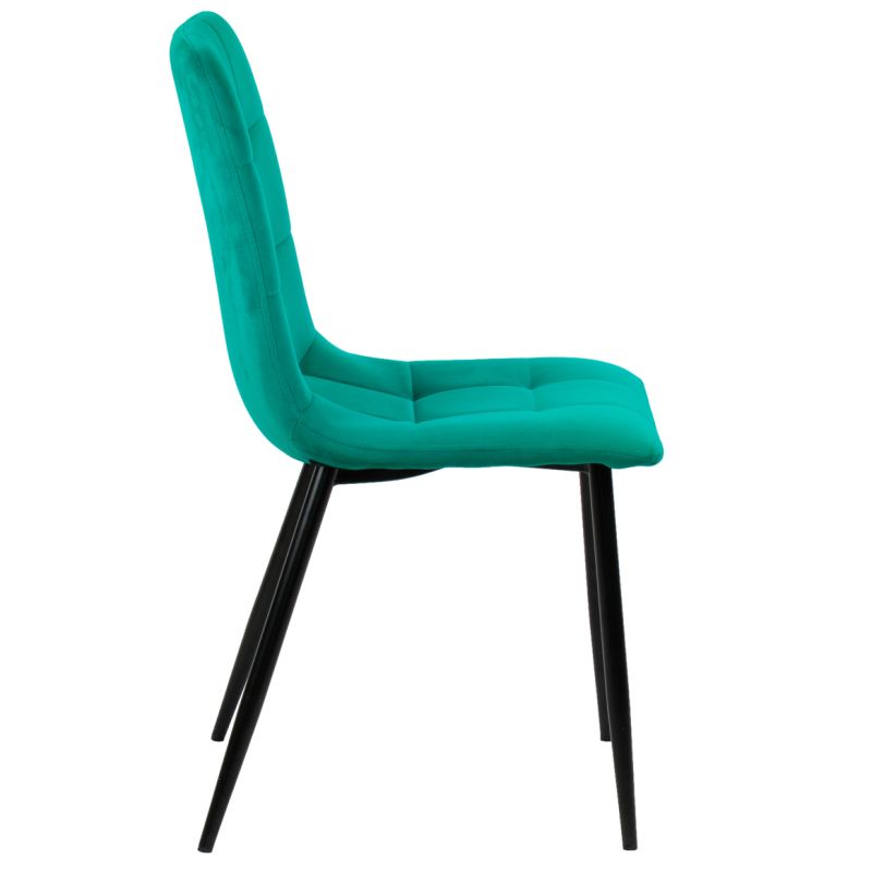 Lot de 2 chaises tissu velours vert pied métal noir - Louise
