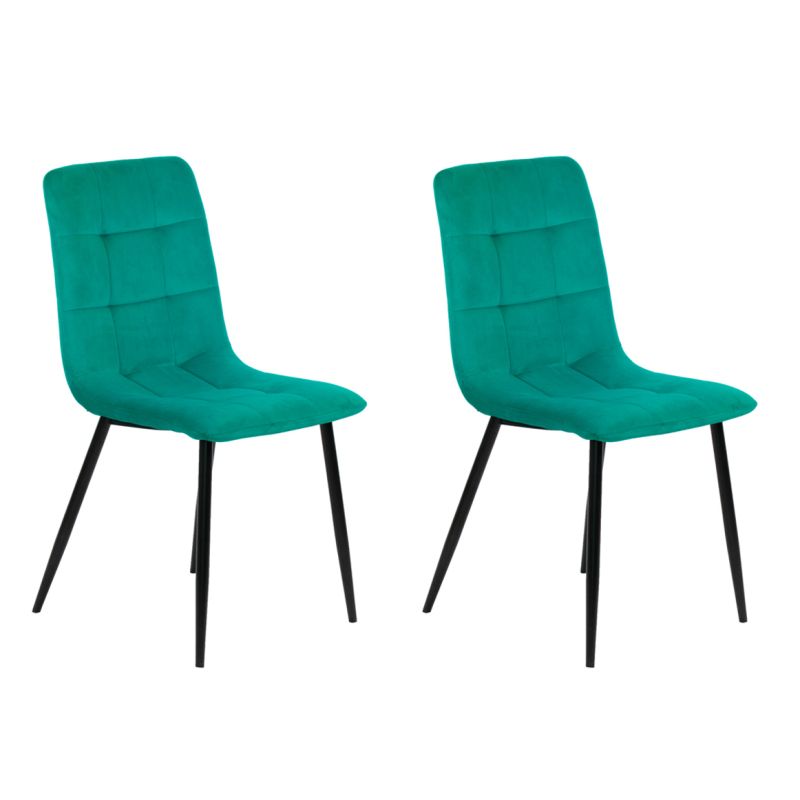 Lot de 2 chaises tissu velours vert pied métal noir - Louise