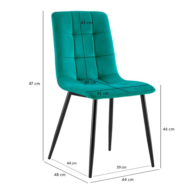 Lot de 2 chaises tissu velours vert pied métal noir - Louise