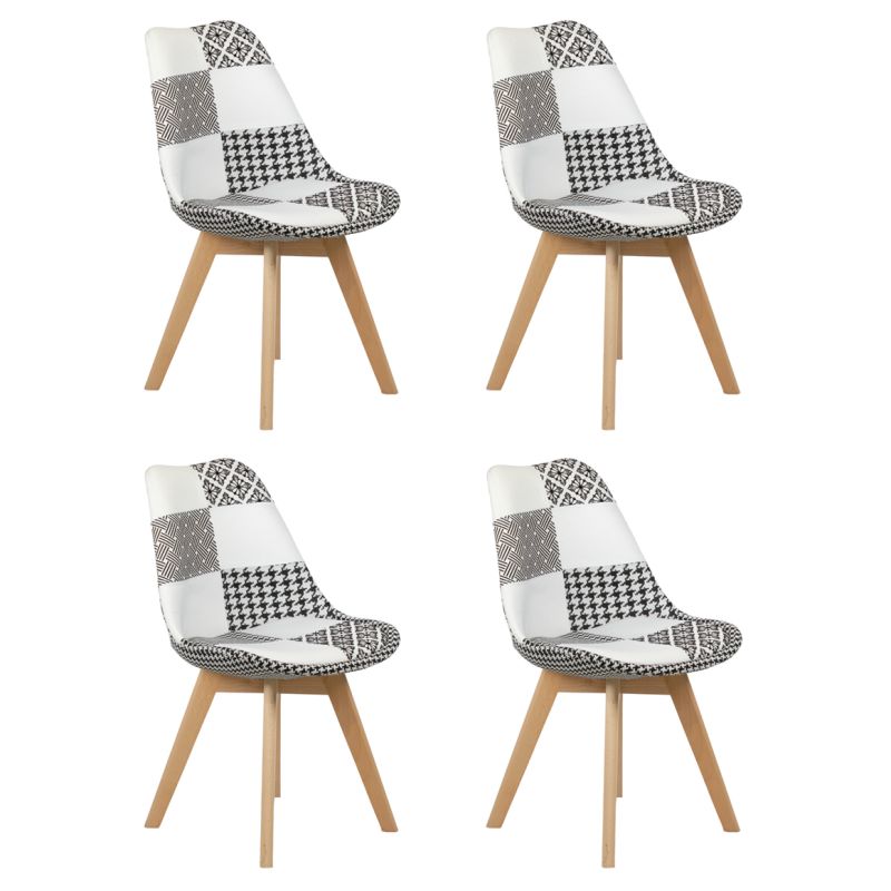 Lot 4 chaises scandinave en tissu patchwork motif noir et blanc - LIDY