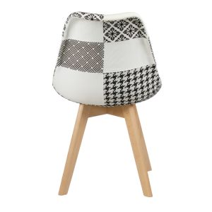 Lot 4 chaises scandinave en tissu patchwork motif noir et blanc - LIDY