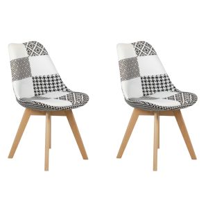 Lot 2 chaises scandinave en tissu patchwork motif noir et blanc - LIDY
