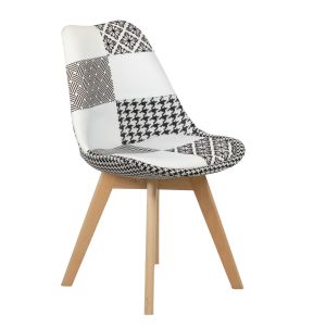 Lot 2 chaises scandinave en tissu patchwork motif noir et blanc - LIDY