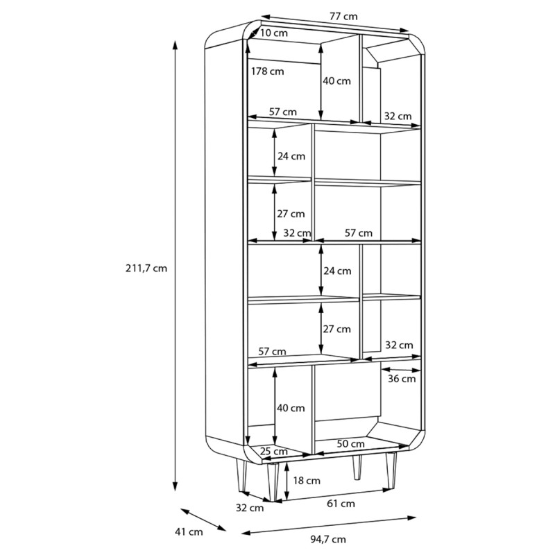 Vaisselier H. 212 cm Angles Arrondis 6 Portes Décor Chêne avec Cannage Rotin et Pieds Bois Massif - VIVIAN