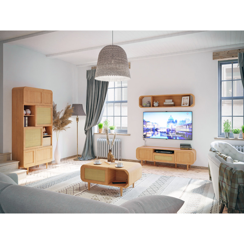 Étagère Murale Réversible L. 155 cm avec Angles Arrondis 2 Niches et Revêtement Décor Chêne - VIVIAN