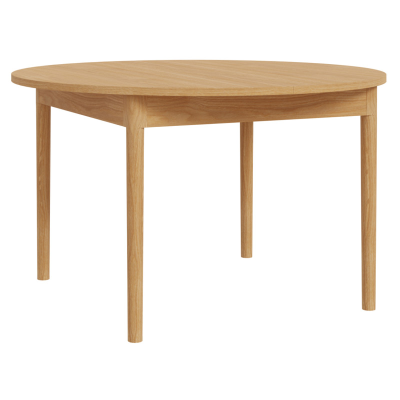 Table de Repas Ronde et Extensible L. 130 / 165 cm Revêtement Décor Chêne avec Pieds en Bois Massif - VIVIAN