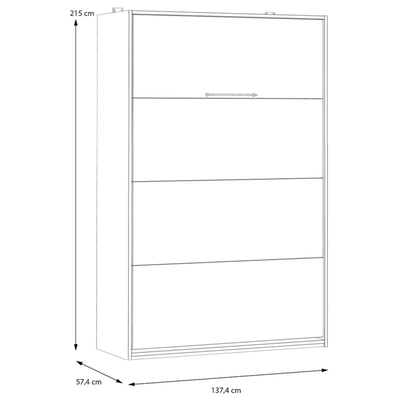 Lit Escamotable 120 x 200 cm rangements Décor Blanc et Chêne avec Poignée en Métal - Compact Scandinave - CONAN