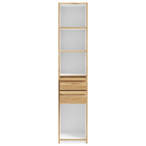 Colonne / Bibliothèque L. 44 cm 2 Tiroirs 4 Niches avec Décor Blanc et Chêne - Compact Scandinave - CONAN