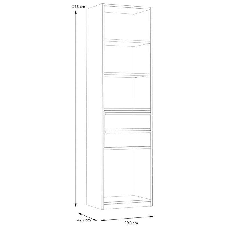 Colonne / Bibliothèque L. 59 cm 2 Tiroirs 4 Niches avec Décor Blanc et Chêne - Compact Scandinave - CONAN