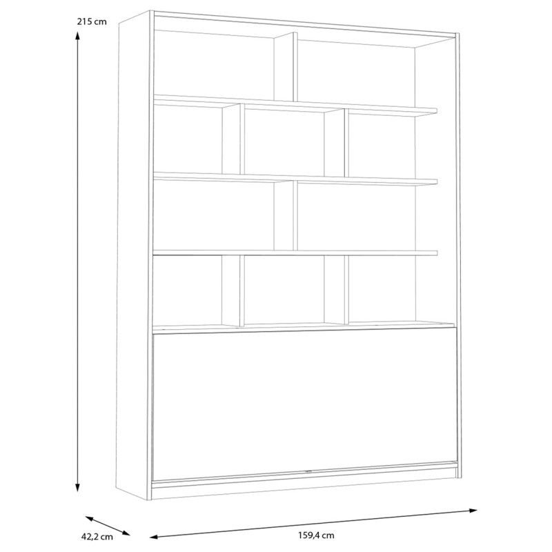 Étagère / Bureau Rabattable L. 160 cm 16 Niches avec Décor Blanc et Chêne - Compact et Scandinave - CONAN