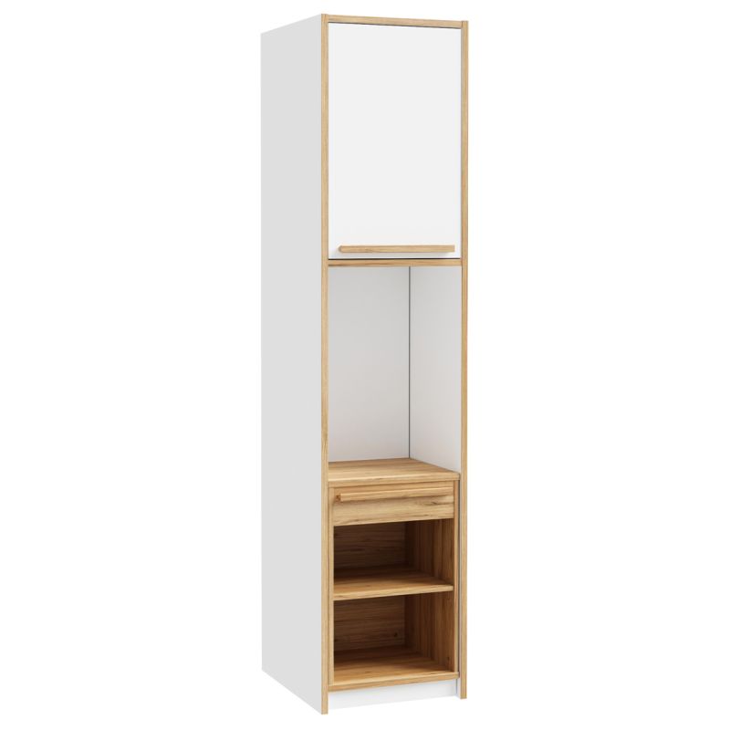 Colonne H. 215 cm avec bureau rétractable décor blanc et chêne - CONAN