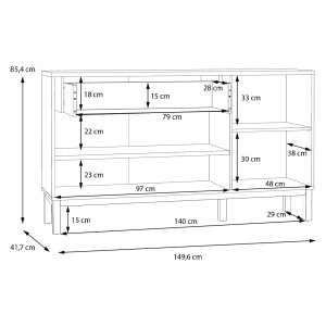 Buffet 150 cm 3 Portes 1 Tiroir Décor Gris Clair et Chêne avec Poignées en Bois Massif - UDINE