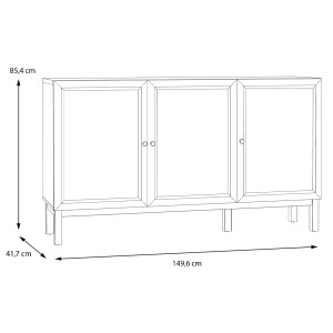 Buffet 150 cm 3 Portes 1 Tiroir Décor Gris Clair et Chêne avec Poignées en Bois Massif - UDINE