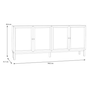 Buffet 199 cm 4 Portes 1 Tiroir Décor Gris Clair et Chêne avec Poignées en Bois Massif - UDINE