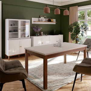 Table de Repas Extensible 160 à 207 cm Décor Gris Clair et Chêne avec Ouverture Synchronisée - UDINE