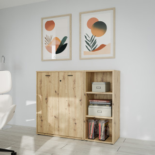 Etagère 3 cases longueur 84 cm décor bois chêne rustique 2 étagères réglables - MANOLO