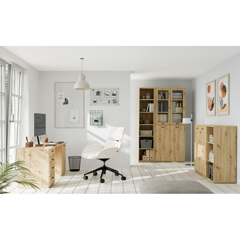 Etagère 3 cases longueur 84 cm décor bois chêne rustique 2 étagères réglables - MANOLO