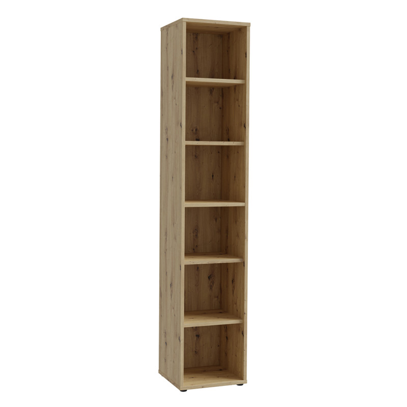 Colonne étagère 6 cases hauteur 227 cm décor bois chêne rustique 5 étagères réglables - MANOLO