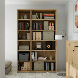 Colonne étagère 6 cases hauteur 227 cm décor bois chêne rustique 5 étagères réglables - MANOLO