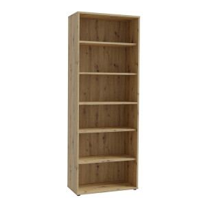 Bibliothèque 6 niveaux hauteur 227 cm décor bois chêne rustique 5 étagères réglables - MANOLO