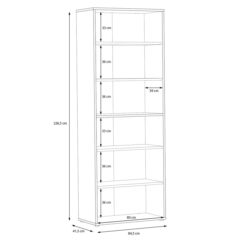 Bibliothèque 6 niveaux hauteur 227 cm décor bois chêne rustique 5 étagères réglables - MANOLO