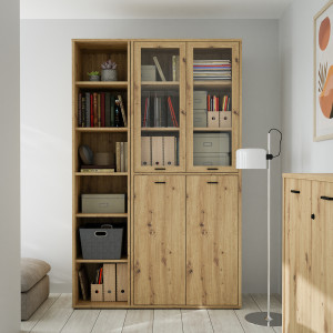 Option 2 portes de placard pour bibliothèque décor bois chêne rustique avec serrure - MANOLO