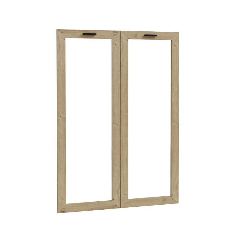 Option 2 portes de placard vitrées pour bibliothèque décor bois chêne rustique - MANOLO