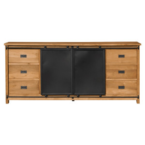 Buffet 200 cm 6 Tiroirs en Bois de Teck Recyclé 2 Portes Coulissantes en Métal Noir - EDWARDS