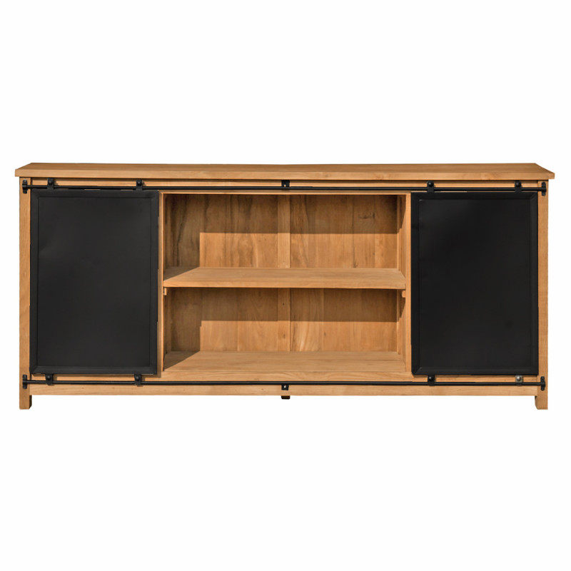 Buffet 200 cm 6 Tiroirs en Bois de Teck Recyclé 2 Portes Coulissantes en Métal Noir - EDWARDS