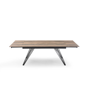 Table extensible 180 à 260 cm en céramique bois pieds filaires métal noir - TEXAS 01