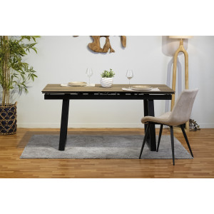 Table extensible 180 à 260 cm en céramique bois pieds luge métal noir - TEXAS 02