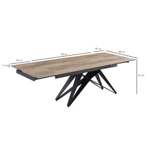 Table extensible 180 à 260 cm en céramique bois pied géométrique métal noir - TEXAS 03