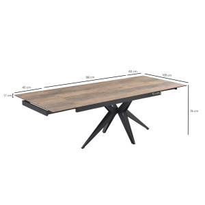 Table extensible 180 à 260 cm en céramique bois et pied étoile en métal noir - TEXAS 06