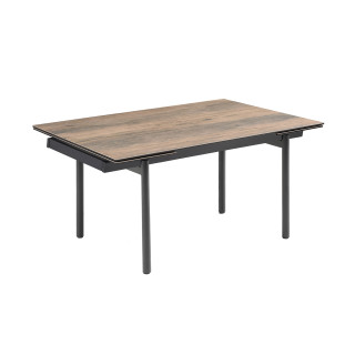 Table extensible 180 à 260 cm en céramique bois et 4 pieds droits métal noir - TEXAS 09