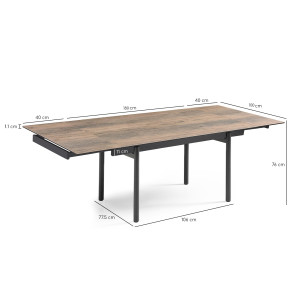 Table extensible 180 à 260 cm en céramique bois et 4 pieds droits métal noir - TEXAS 09
