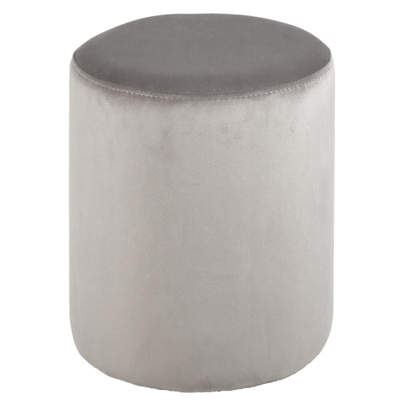 Pouf / Repose Pieds Cylindrique Rond en Velours Gris D 33 x H 41 cm - ELLIE