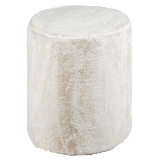 Pouf / Repose Pieds Cylindrique Rond en Tissu Poils Longs Blanc D 33 x H 41 cm - ELLIE