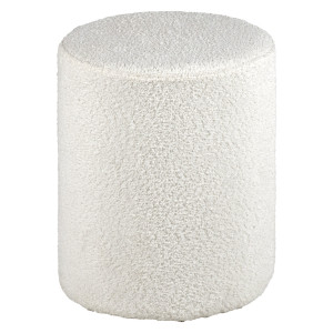 Pouf / Repose Pieds Cylindrique Rond en Tissu Bouclette Blanc Écru D 33 x H 41 cm - ELLIE