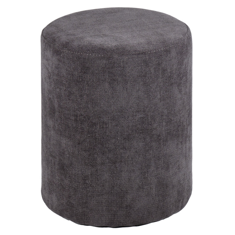 Pouf / Repose Pieds Cylindrique Rond en Tissu Doux Gris Foncé D 33 x H 41 cm - ELLIE